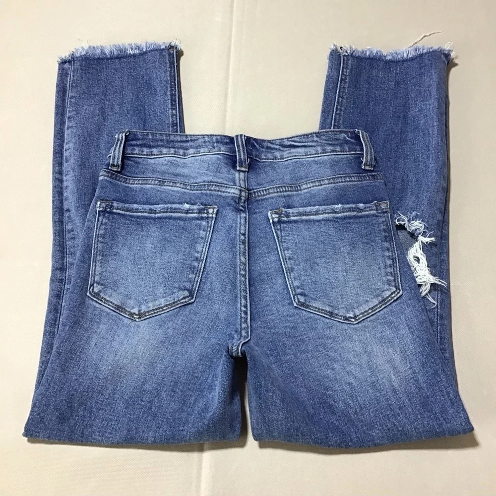 VERVET Straight Leg Ripped Cropped Blue Jeans - Picture 7 of 13